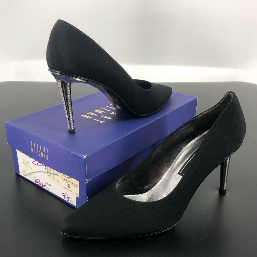 Stuart Weitzman Black Crystal Metal High Heels Pumps with Box